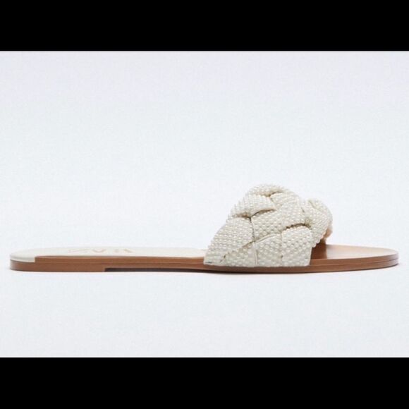 ZARA Pearl New Knot Woven Slides Sandals - Picture 2 of 4